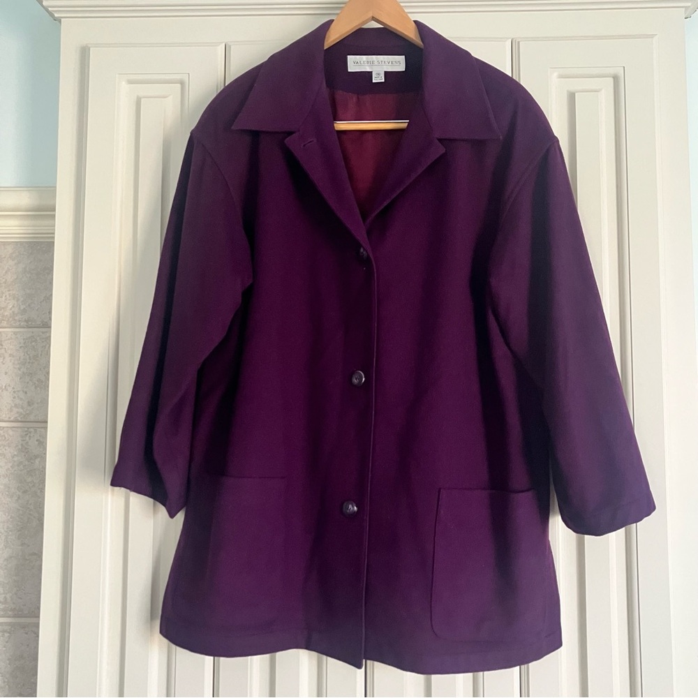 Valerie Stevens Deep Purple Wool Cashmere Blend Button Down Coat Size 16 Preppy